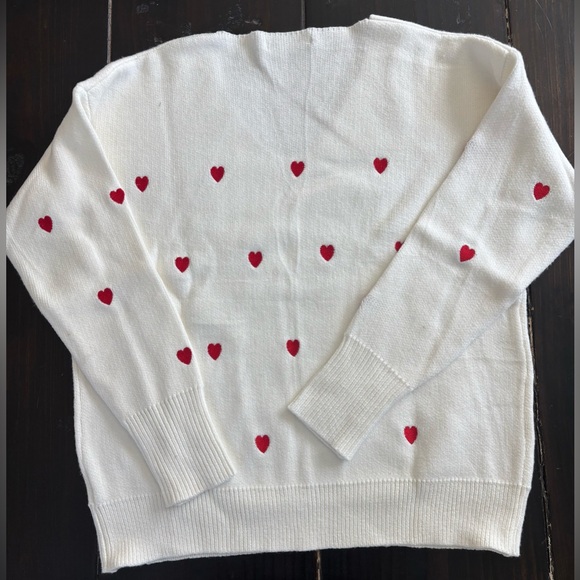 ECOWISH White Heart Patterned Valentines Women's Sweater - Picture 7 of 9